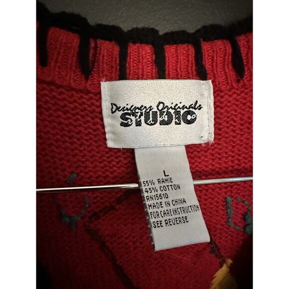 Studio Works Women’s Size Large Christmas Vest/sweater - Knit Mittens & Stocking - Picture 5 of 8
